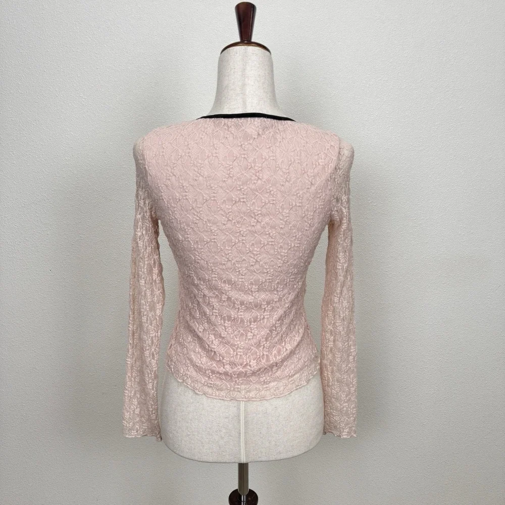 Thirty Thirty LA Top Womens Small Pink Floral Lace Coquette Fairy Whimsy Cropped